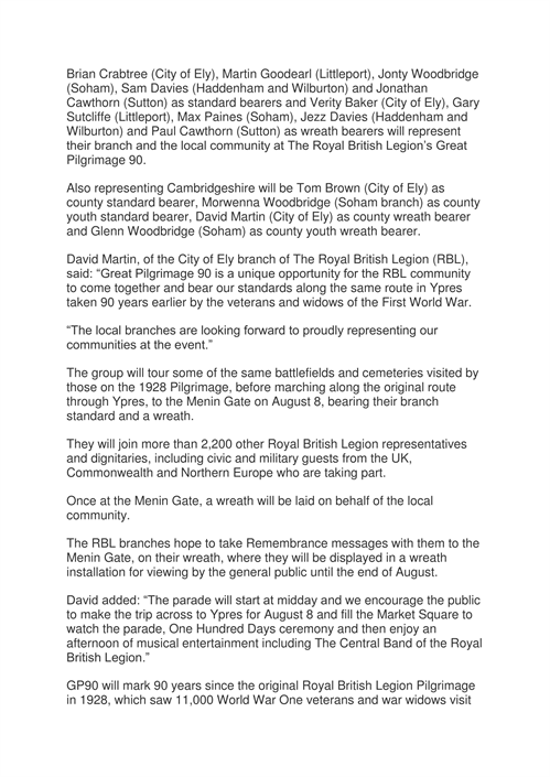 Local Royal British Legion Members To Join Thousands On Pilgrimage Of Remembrance To World War One Battlefield -2