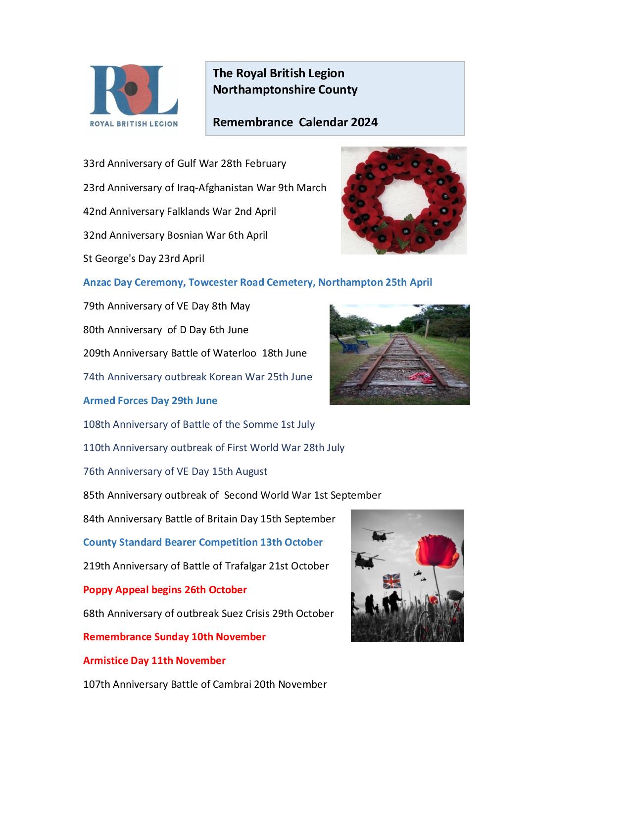 Welcome To The Royal British Legion In Northamptonshire   2024 Remembrance Calendar Page 001 